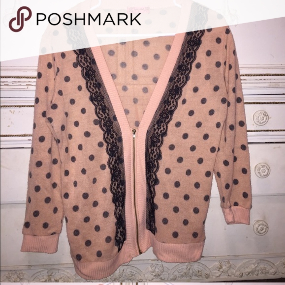Spoiled Polka Dot and Floral Lace Trim Cardigan